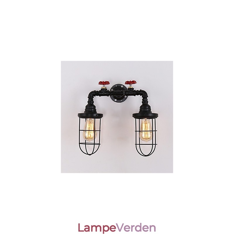 2 Hoveder Retro Industrirør Væglamper Simple Loft Sort Fuglebur Metal Spisestue Køkken Bar Cafe Dekoration belysning