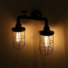 2 Hoveder Retro Industrirør Væglamper Simple Loft Sort Fuglebur Metal Spisestue Køkken Bar Cafe Dekoration belysning