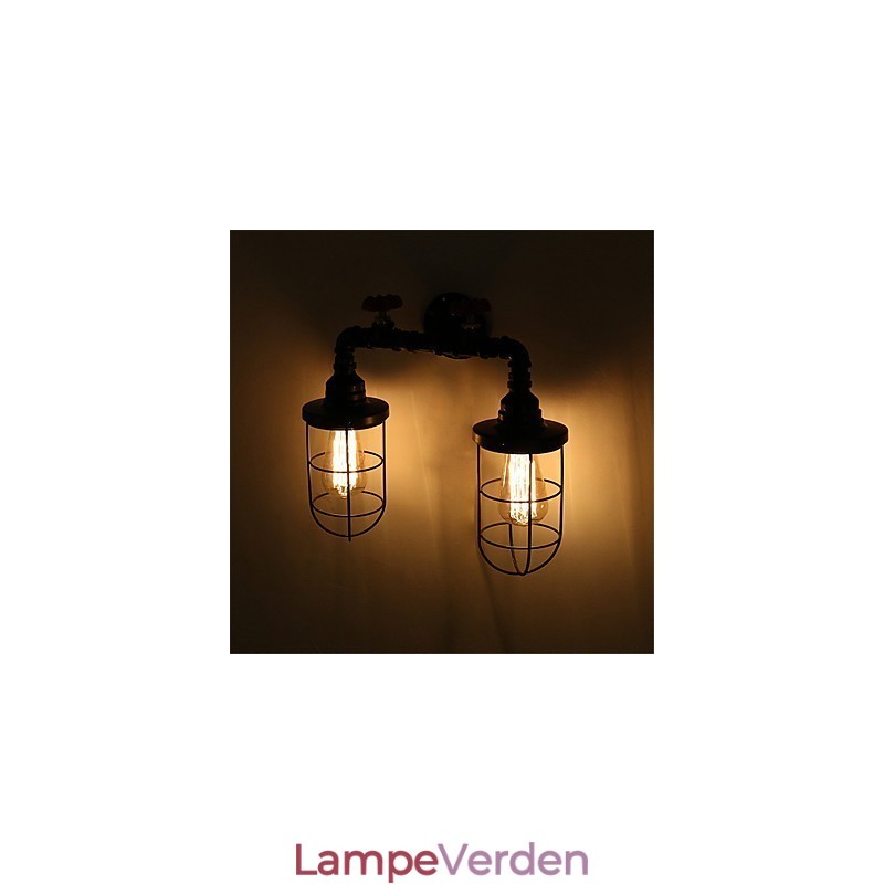 2 Hoveder Retro Industrirør Væglamper Simple Loft Sort Fuglebur Metal Spisestue Køkken Bar Cafe Dekoration belysning