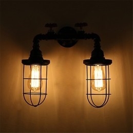 2 Hoveder Retro Industrirør Væglamper Simple Loft Sort Fuglebur Metal Spisestue Køkken Bar Cafe Dekoration belysning