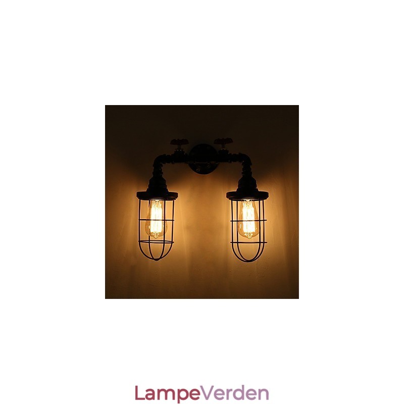2 Hoveder Retro Industrirør Væglamper Simple Loft Sort Fuglebur Metal Spisestue Køkken Bar Cafe Dekoration belysning
