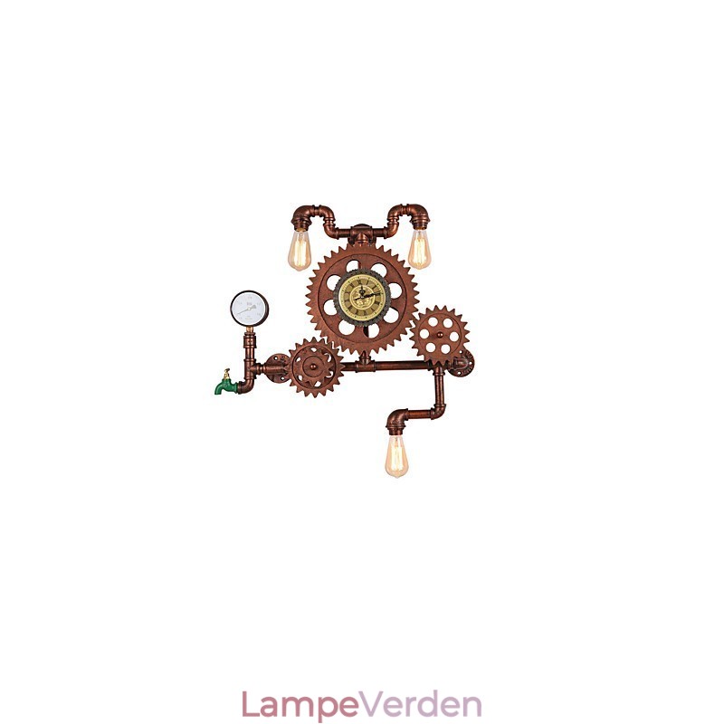Vintage Industrial Pipe Væglamper Træ Gear Form Kreative drejelige lys Restaurant Cafe Bar Dekoration belysning