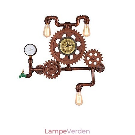 Vintage Industrial Pipe Væglamper Træ Gear Form Kreative drejelige lys Restaurant Cafe Bar Dekoration belysning
