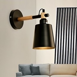 Vintage træ Art Deco Metal Metal Rustik Væglampe Stue Spisestue Gang Væglampe Sort Hvid Valgfri