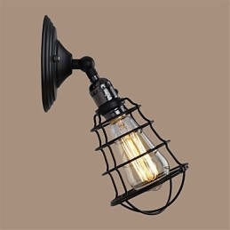 Med afbryder Vintage 1 Light Industrial Sort Metal Bur Loft Væglampe Stue Spisestue Gang Cafe Barer Bar Væglampe