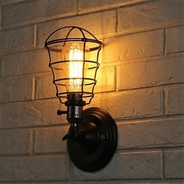 Med afbryder Vintage 1 Light Industrial Sort Metal Bur Loft Væglampe Stue Spisestue Gang Cafe Barer Bar Væglampe