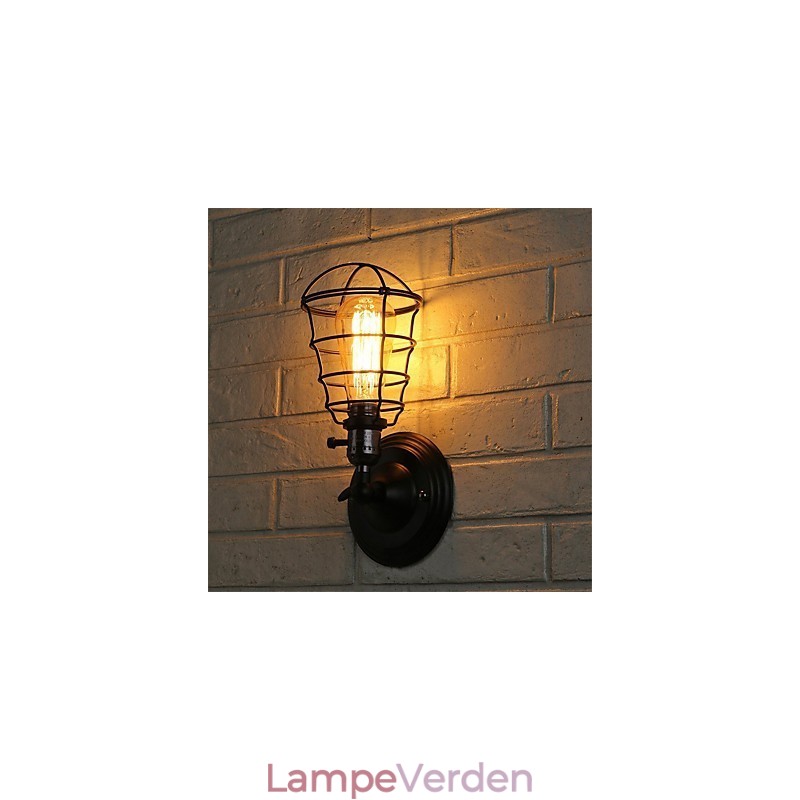 Med afbryder Vintage 1 Light Industrial Sort Metal Bur Loft Væglampe Stue Spisestue Gang Cafe Barer Bar Væglampe