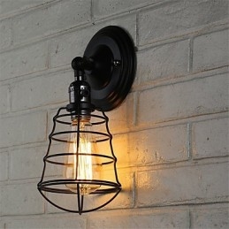 Med afbryder Vintage 1 Light Industrial Sort Metal Bur Loft Væglampe Stue Spisestue Gang Cafe Barer Bar Væglampe