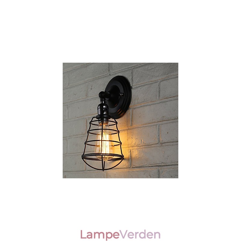 Med afbryder Vintage 1 Light Industrial Sort Metal Bur Loft Væglampe Stue Spisestue Gang Cafe Barer Bar Væglampe
