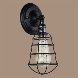 Med afbryder Vintage 1 Light Industrial Sort Metal Bur Loft Væglampe Stue Spisestue Gang Cafe Barer Bar Væglampe