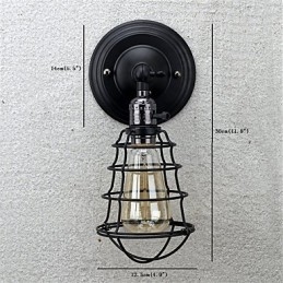 Med afbryder Vintage 1 Light Industrial Sort Metal Bur Loft Væglampe Stue Spisestue Gang Cafe Barer Bar Væglampe