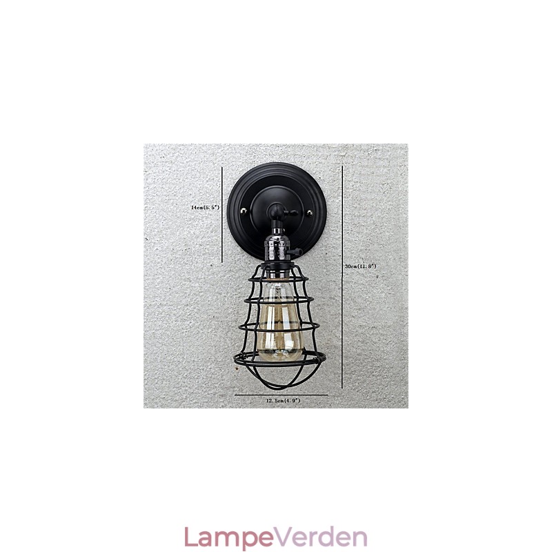 Med afbryder Vintage 1 Light Industrial Sort Metal Bur Loft Væglampe Stue Spisestue Gang Cafe Barer Bar Væglampe