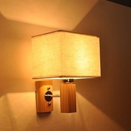 Enkel væglampe Sengebordslampe med stofskærm og massivt træ til kommode i soveværelset Stue Babyværelse