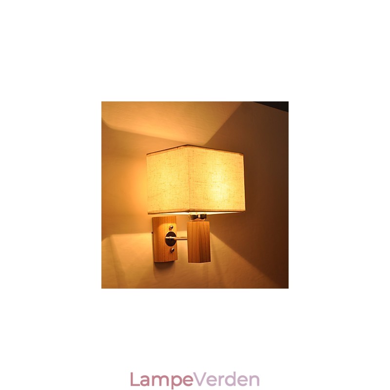 Enkel væglampe Sengebordslampe med stofskærm og massivt træ til kommode i soveværelset Stue Babyværelse