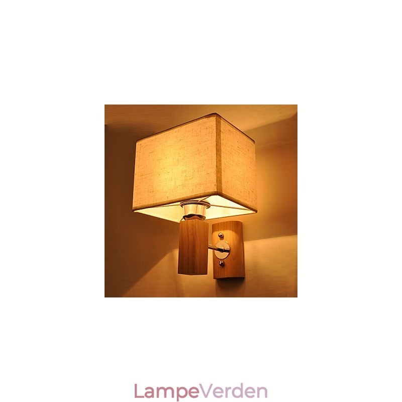 Enkel væglampe Sengebordslampe med stofskærm og massivt træ til kommode i soveværelset Stue Babyværelse