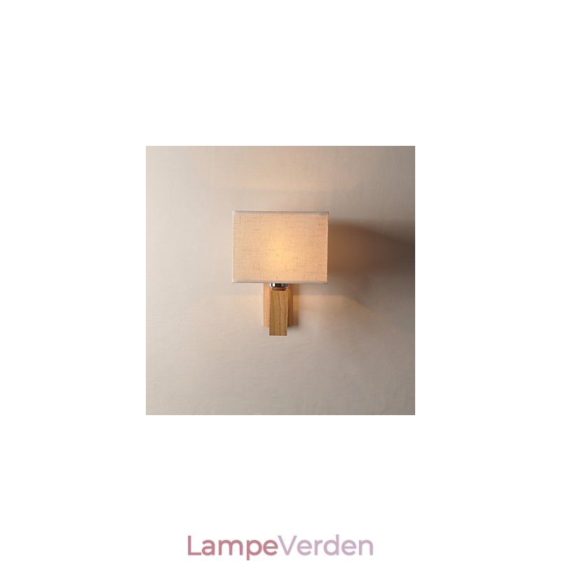 Enkel væglampe Sengebordslampe med stofskærm og massivt træ til kommode i soveværelset Stue Babyværelse