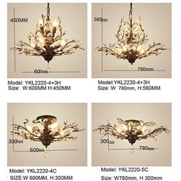 Vintage Crystal Flush Mount 8 lys metal maleri sort eller guld