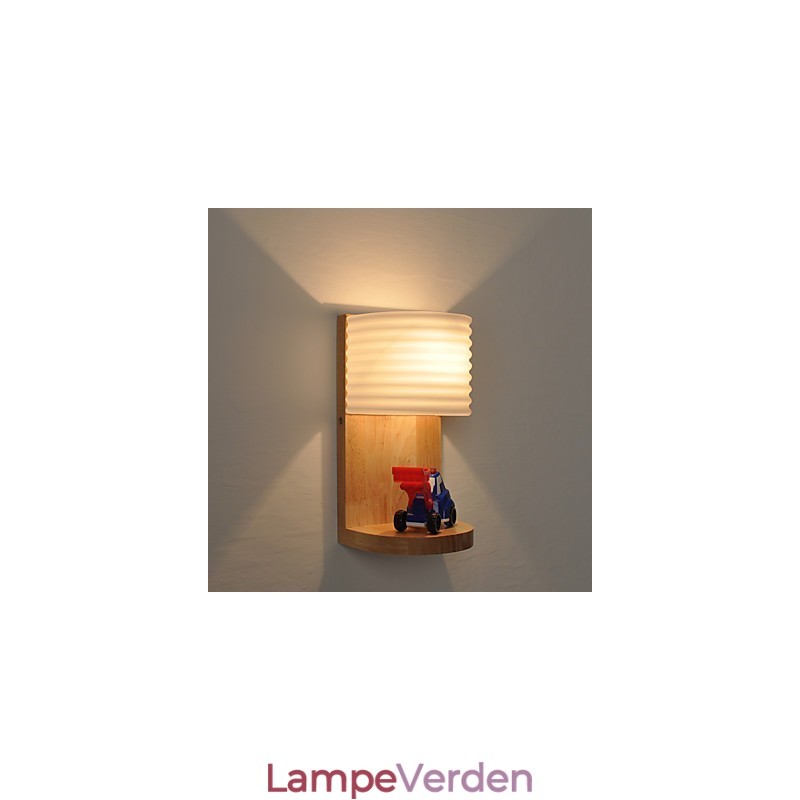 Enkel væglampe Sengebordslampe med glasskærm og massivt træ til kommode i soveværelset Stue Babyværelse College sovesal Sofabord Bogreoler