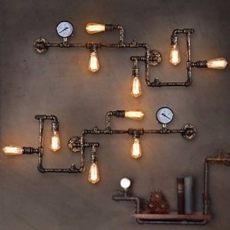 Loft Industrielle Væglamper Antikke Edison Væglamper med Pærer Vintage Pipe Væglampe til Stuebelysning