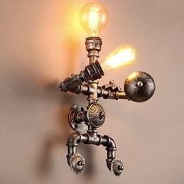 Loft Vandrør Væglamper Retro Industriel Stil Kreativ Robot Design Metal Restaurant Cafe Barer Bar Bord Væglamper