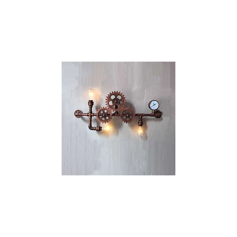 Vintage Industrial Pipe Væglamper Træ Gear Form Kreative drejelige lys Restaurant Cafe Bar Dekoration belysning