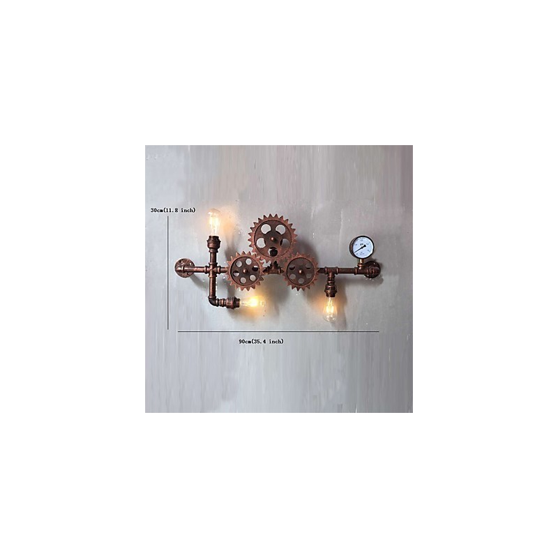 Vintage Industrial Pipe Væglamper Træ Gear Form Kreative drejelige lys Restaurant Cafe Bar Dekoration belysning