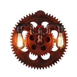 2 hoveder Vintage industrielle væglamper Træ Gear Shape Lights Restaurant Cafe Bar Dekoration Wall Sconces