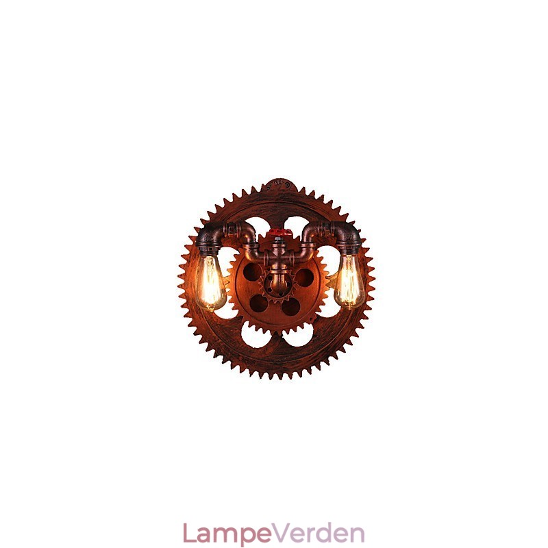 2 hoveder Vintage industrielle væglamper Træ Gear Shape Lights Restaurant Cafe Bar Dekoration Wall Sconces