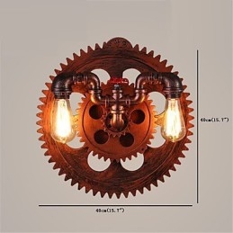 2 hoveder Vintage industrielle væglamper Træ Gear Shape Lights Restaurant Cafe Bar Dekoration Wall Sconces
