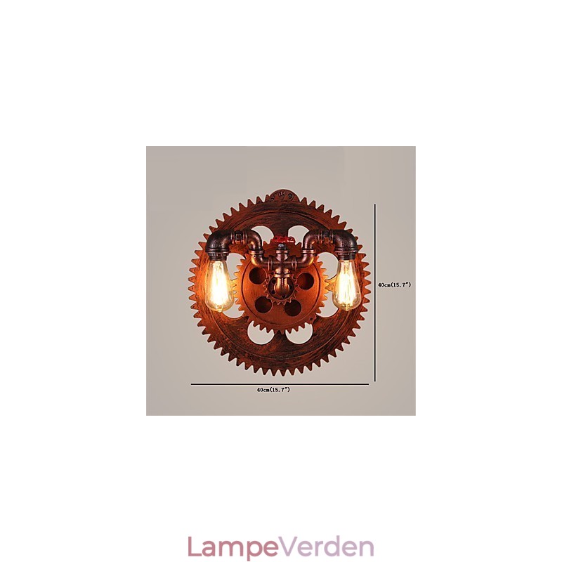 2 hoveder Vintage industrielle væglamper Træ Gear Shape Lights Restaurant Cafe Bar Dekoration Wall Sconces