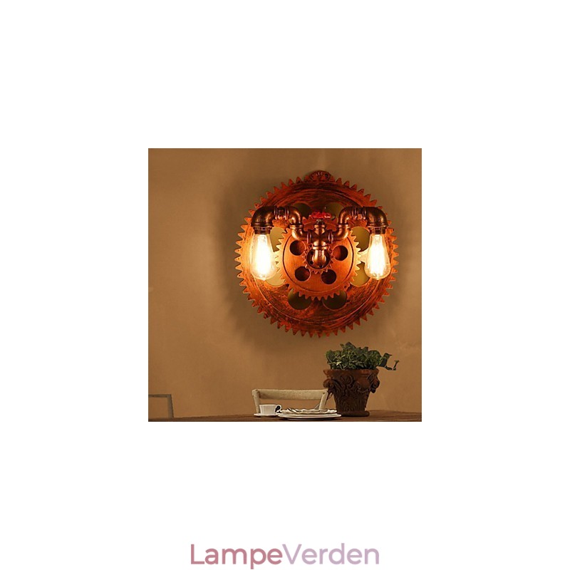 2 hoveder Vintage industrielle væglamper Træ Gear Shape Lights Restaurant Cafe Bar Dekoration Wall Sconces