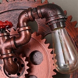 2 hoveder Vintage industrielle væglamper Træ Gear Shape Lights Restaurant Cafe Bar Dekoration Wall Sconces