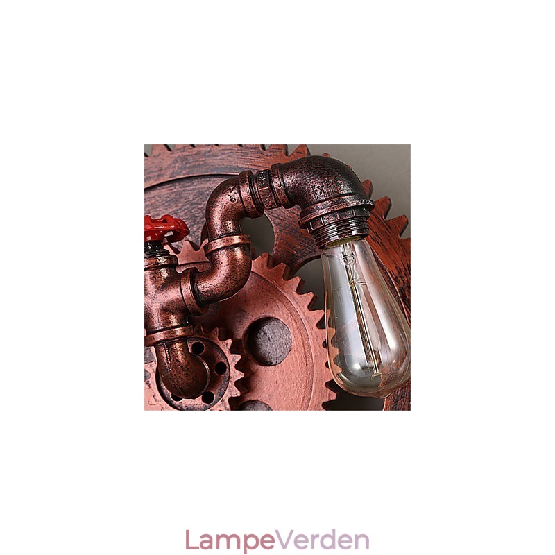 2 hoveder Vintage industrielle væglamper Træ Gear Shape Lights Restaurant Cafe Bar Dekoration Wall Sconces