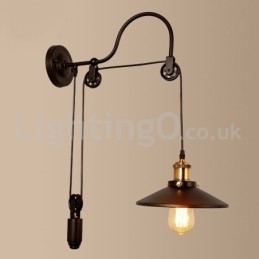 Retro Flush Mounted Wall Lights Gang Bar Cafe Soveværelse Study Loft Pulley Væglampe