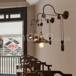 Retro Flush Mounted Wall Lights Gang Bar Cafe Soveværelse Study Loft Pulley Væglampe