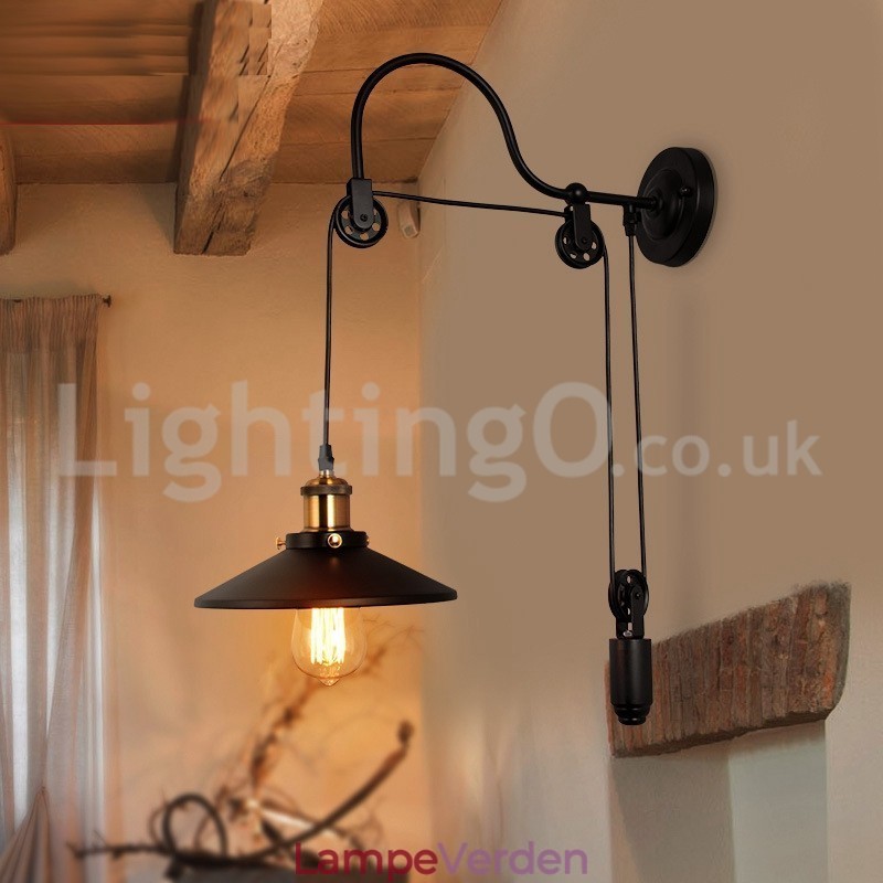 Retro Flush Mounted Wall Lights Gang Bar Cafe Soveværelse Study Loft Pulley Væglampe