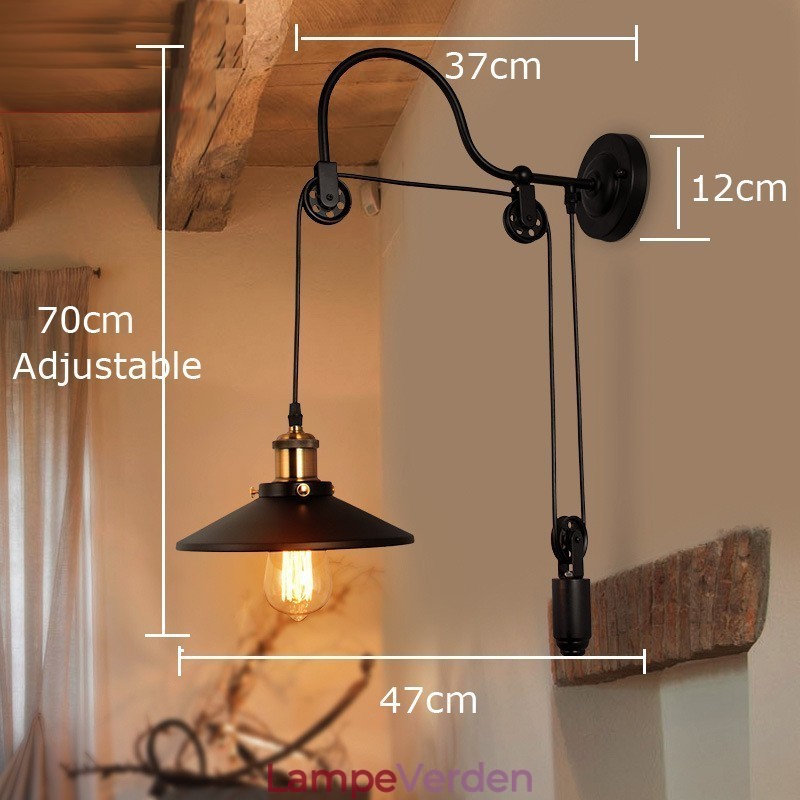 Retro Flush Mounted Wall Lights Gang Bar Cafe Soveværelse Study Loft Pulley Væglampe