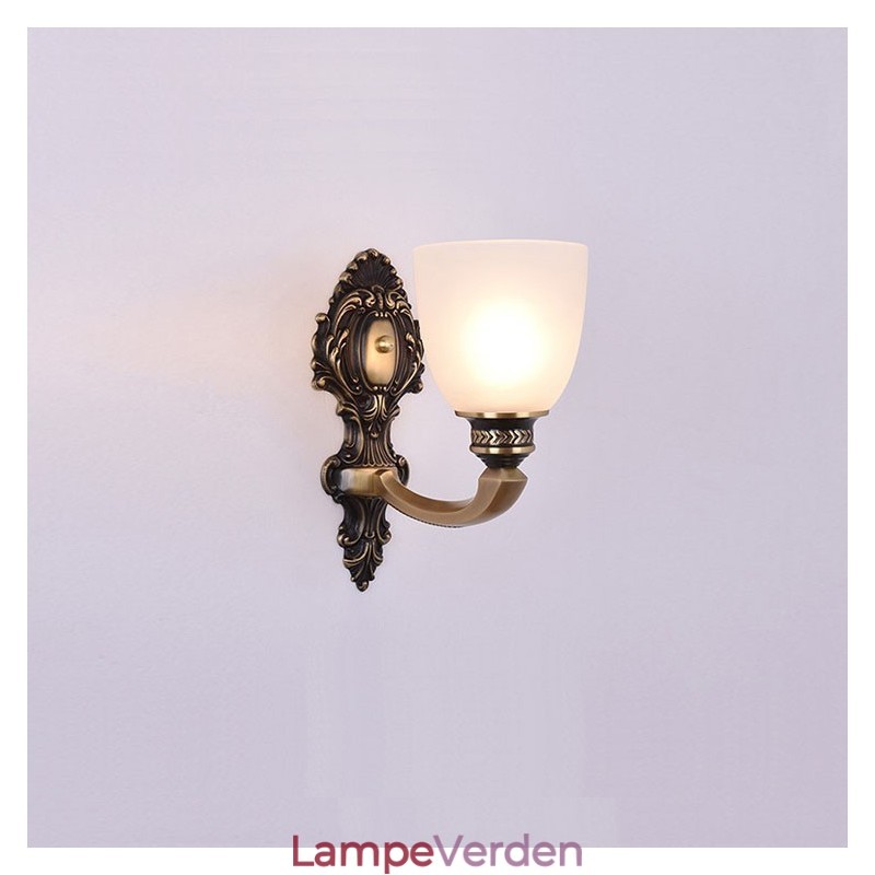 Ren messing Luksuriøs rustik retro vintage messing 1 lys stearinlys væglampe med glasskærm Special til hotelkontor Showroom Stue Spisestue