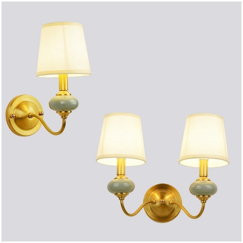 Ren messing Luksuriøs rustik retro vintage messing keramik stearinlys væglampe med glasskærm Special til hotelkontor Showroom Stue Spisestue