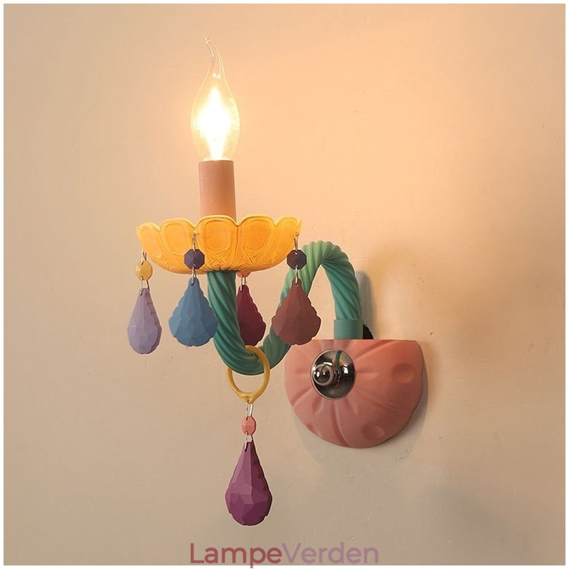 Macaron 1 lys multikrystal stearinlys retro glas væglampe til børneværelse børneværelse