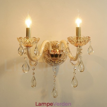 2 lys guld K9 krystal stearinlys retro glas væglampe 2 lys guld K9 krystal stearinlys retro glas væglampe