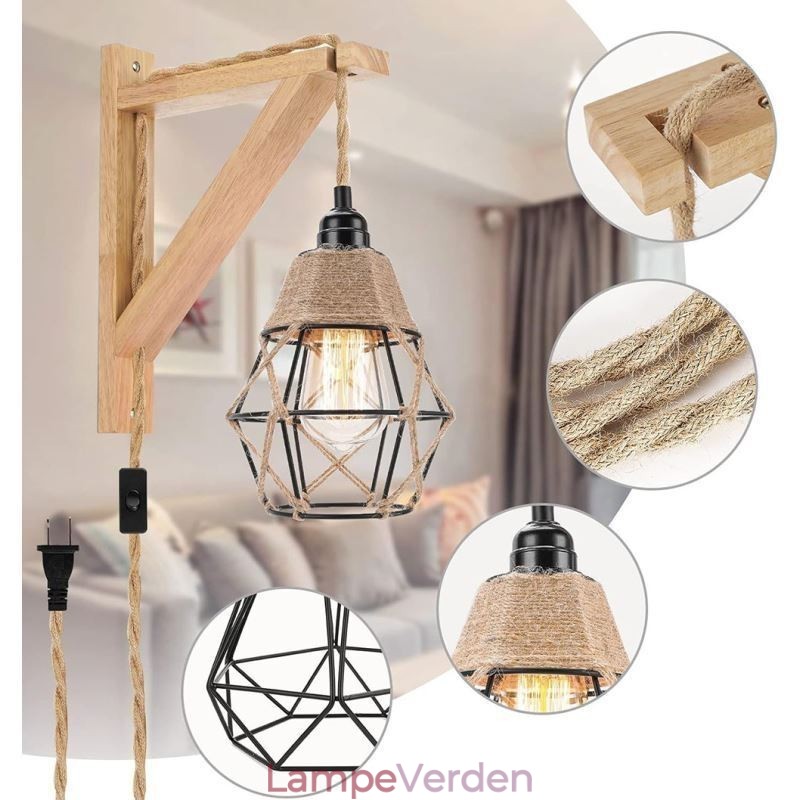 Hamp Rope Iron Art Wall Light American Pastoral Retro Wall Sconce With Plug