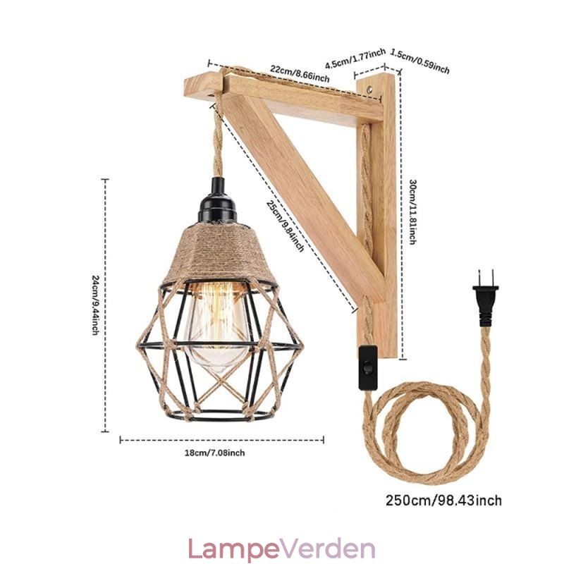 Hamp Rope Iron Art Wall Light American Pastoral Retro Wall Sconce With Plug