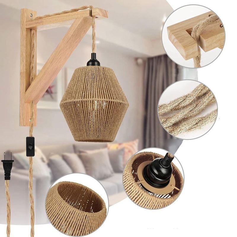 Papir Rope Wall Sconce American Pastoral Retro Væglampe Med Stik