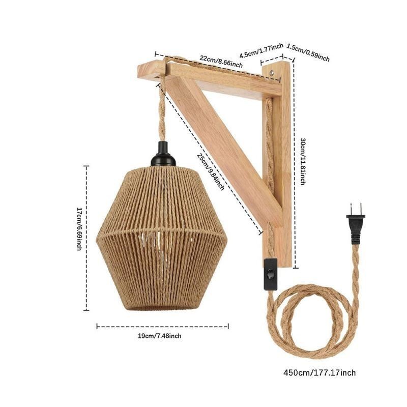 Papir Rope Wall Sconce American Pastoral Retro Væglampe Med Stik