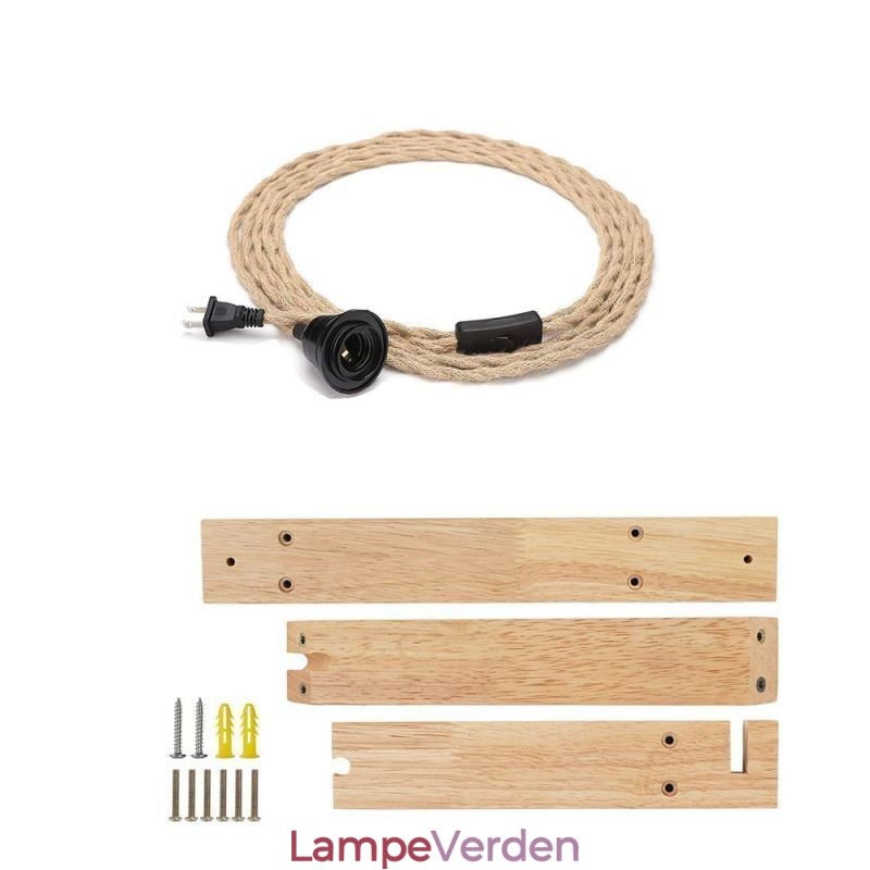 Væglampe af massivt træ American Pastoral Retro Hamp Rope Væglampe med stik