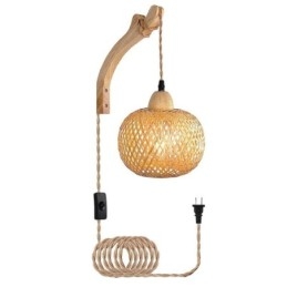Bambus Væglampe American Pastoral Retro Hamp Rope Væglampe med stik