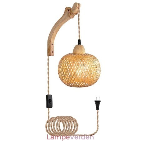 Bambus Væglampe American Pastoral Retro Hamp Rope Væglampe med stik