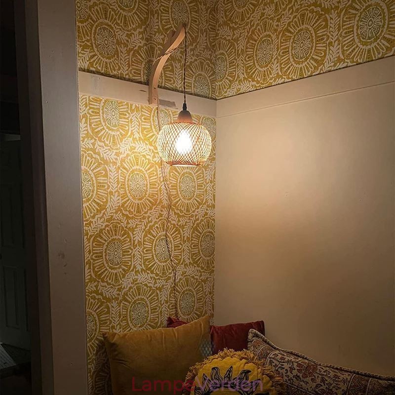 Bambus Væglampe American Pastoral Retro Hamp Rope Væglampe med stik