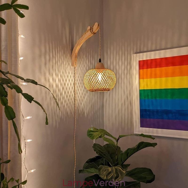 Bambus Væglampe American Pastoral Retro Hamp Rope Væglampe med stik